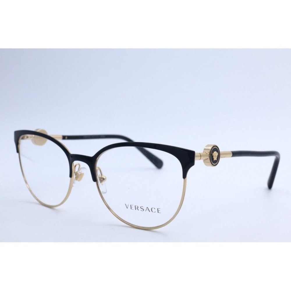 New Versace VE 1271 1433 Black/Gold Cat Eye Eyeglasses Clear Lenses 54mm